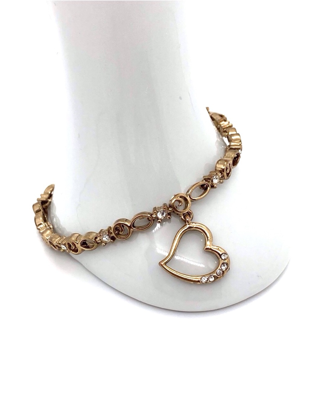 Avon Gold-Tone Bracelet with Crystal Accents and Heart Charm 7” Long